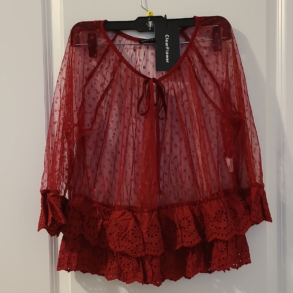 Ruffled Red Tie Front Blouse